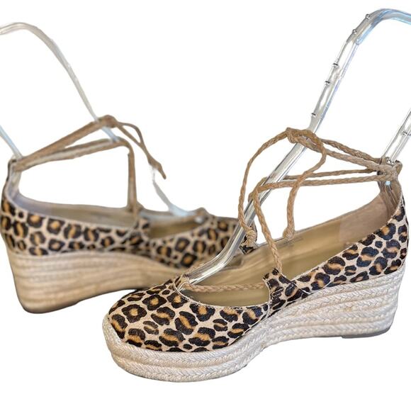 ANN‎ TAYLOR Elsa Leopard Print Calf Hair Espadrille Wedge Size 7 - Picture 1 of 10